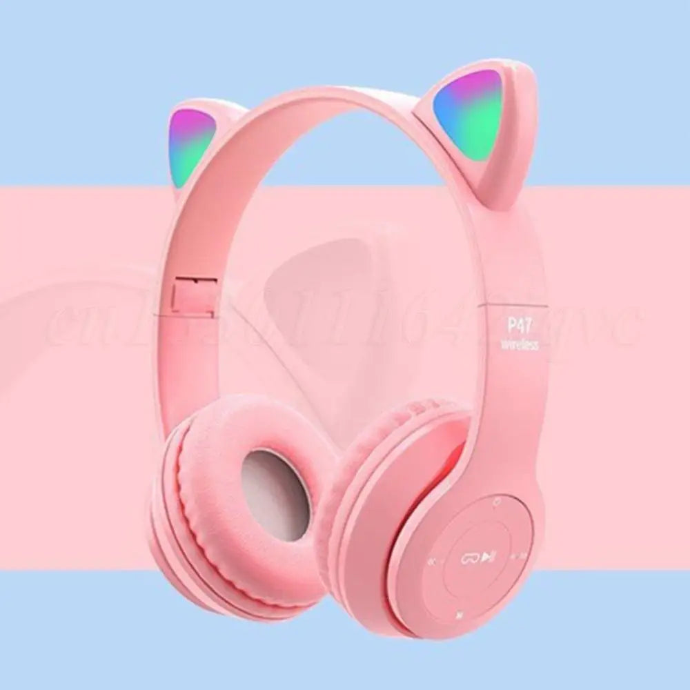 Wireless Headphones Cat Ear Gaming Headset Glow Light Bluetooth-Compatible Helmets Cute Over-Ear Headsets for Kids and Adult - TechSmartX