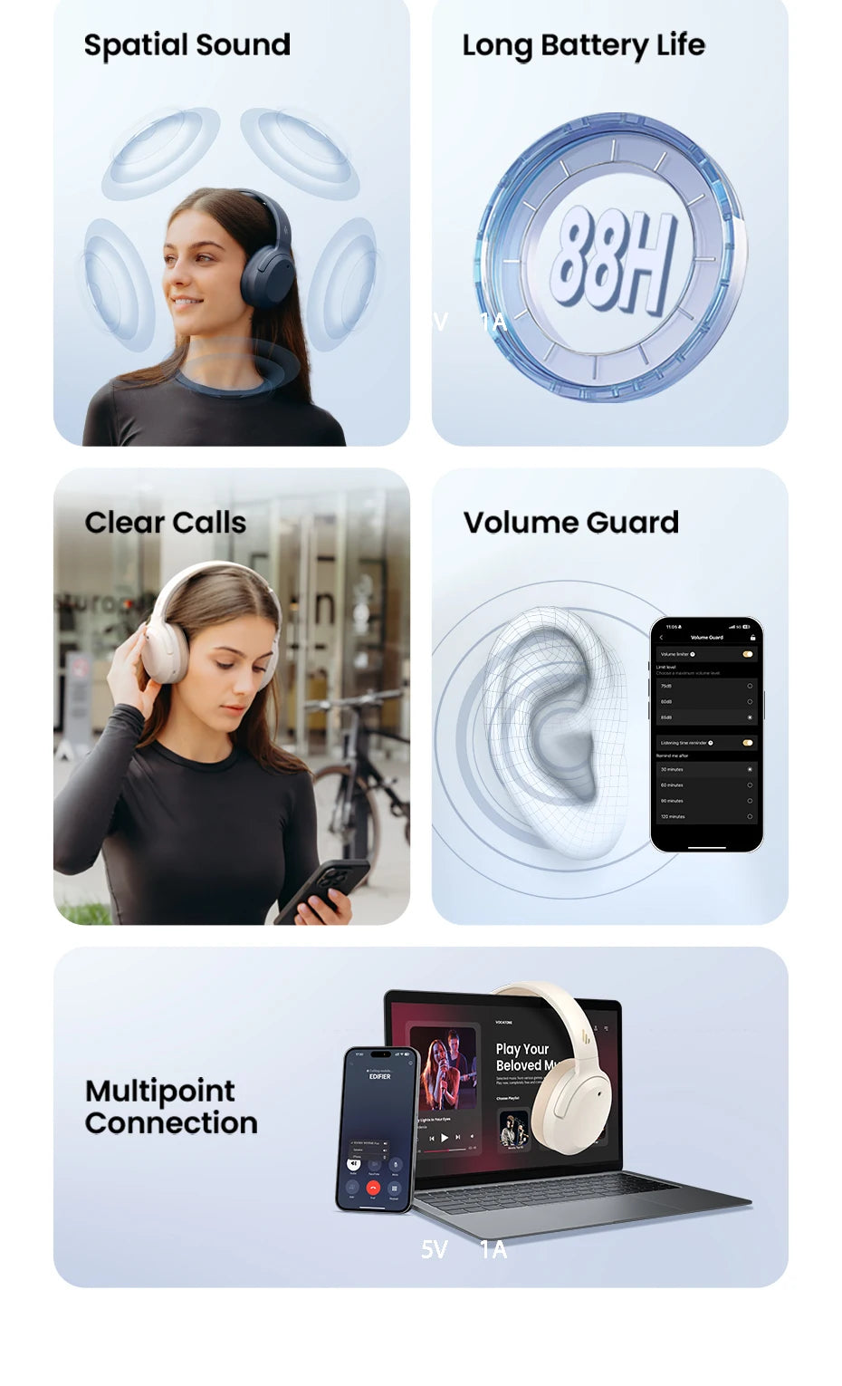 Edifier W820NB Plus(2025 Ver.) ANC Wireless Headphone Bluetooth 6.1 Over-ear Headset -49dB Noise Canelling Earphone Hi-Res Audio - TechSmartX