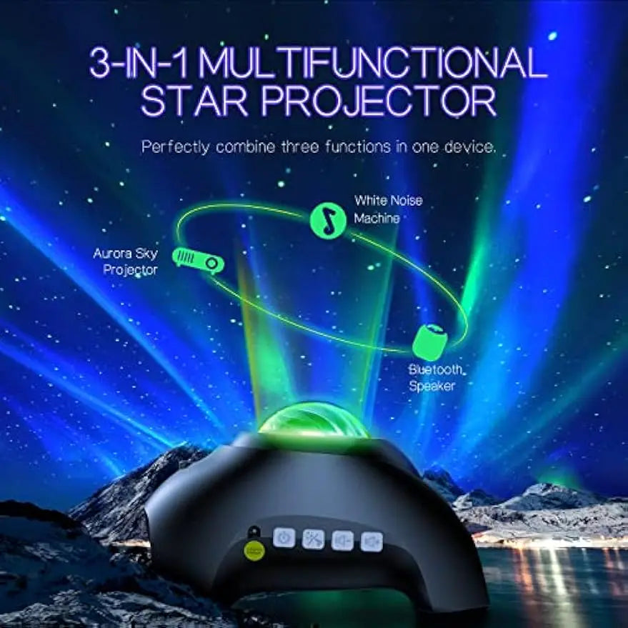 Galaxy Aurora Projector with 33 Light Effects, Bluetooth Speaker, White Noise for Bedroom Decor and Relaxation - TechSmartX