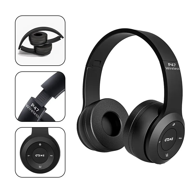 P47 Wireless Headphones Bluetooth 5.0 Earphones Foldable HIFI Stereo Bass for Music Gaming Kid Girl Earphone for Smartphone - TechSmartX