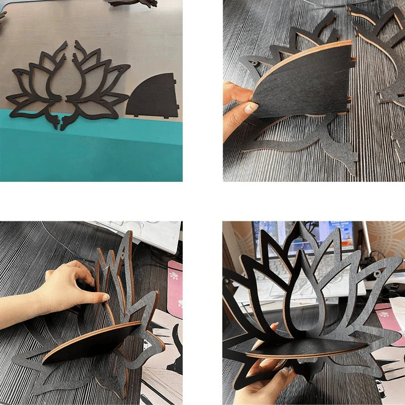 Wooden Lotus Hollow Decorative Rack Aromatherapy Organiser Essential Oil Candle Holder Wall Mounted Shelf Corner Shelf - TechSmartX