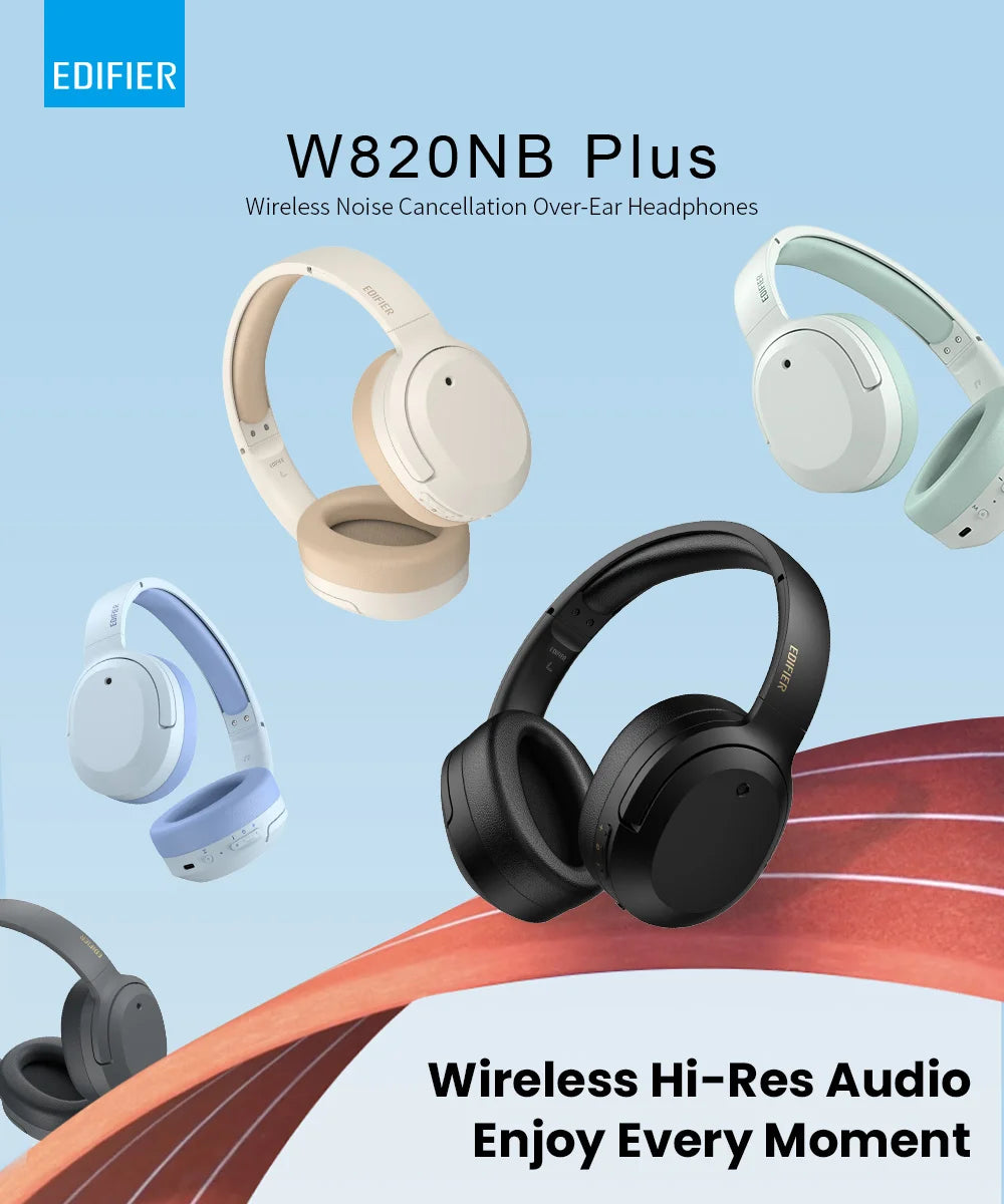 Edifier W820NB Plus Wireless Noise Cancelling Headphones 43dB ANC Hi-Res LDAC Codec 49hrs Playtime Over-Ear Bluetooth Headset - TechSmartX