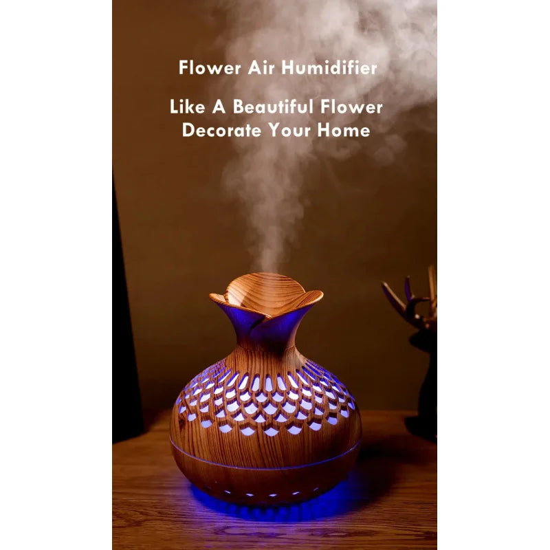 New unique elegant creative wood grain flower humidifier USB mini silent home office desktop colorful wisp empty aroma diffuser - TechSmartX