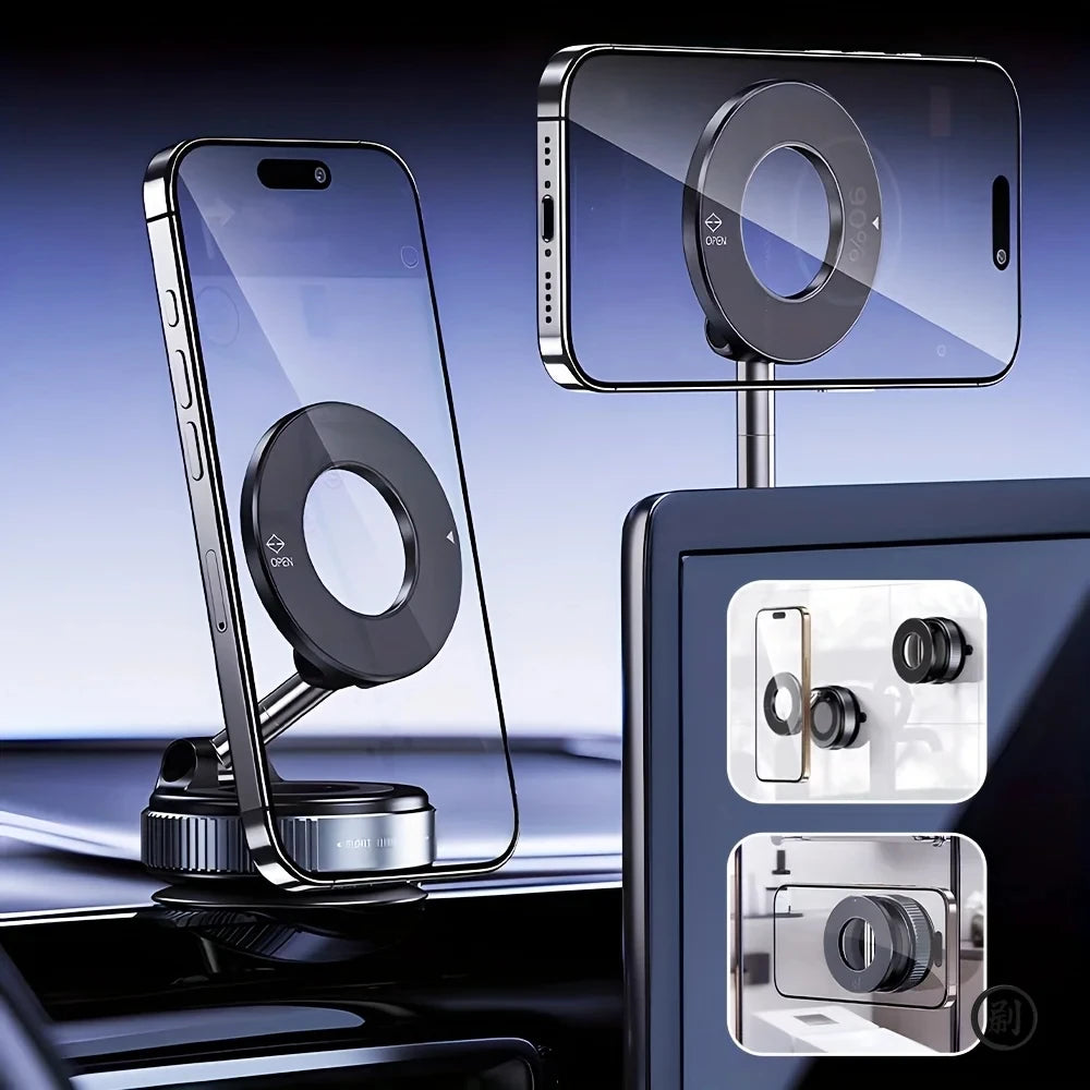 Strong Magnetic Car Phone Holder Foldable Design 360° Adjustable Vacuum Mount for Car/Desk/Bathroom/Universal Use - TechSmartX