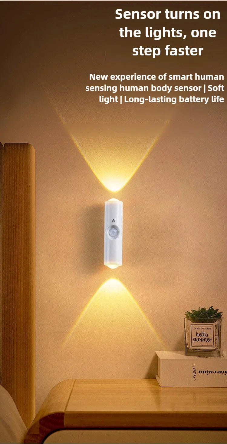 Double-head LED Night Light with Motion Sensor RGB Rechargeable Magnetic Wall Lamp Mood Ambient Light for Cabinet Hallway Stair - TechSmartX