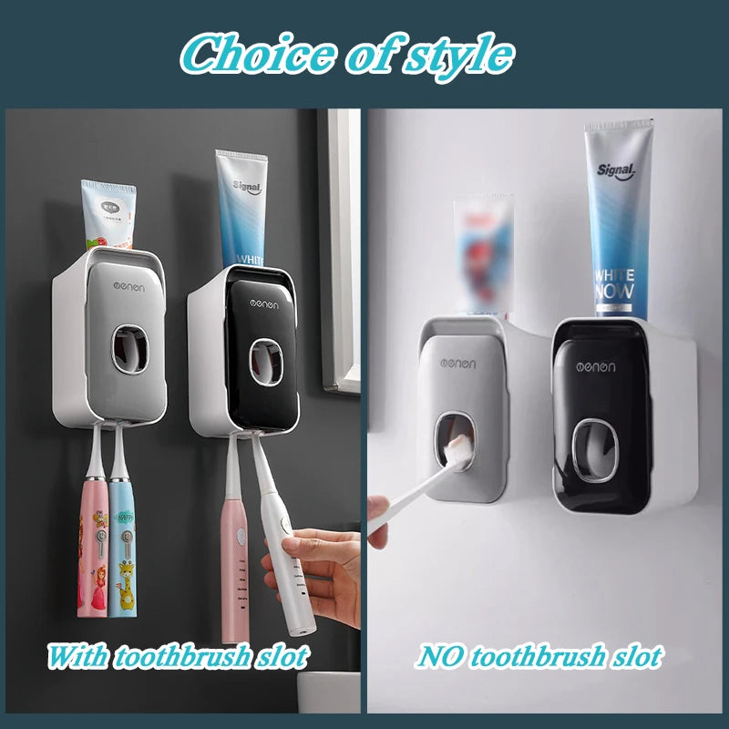 MENGNI Automatic Toothpaste Dispenser Wall-Mounted Bathroom Toothpaste Squeezer Punch-Free Toothbrush Holder Rack Bathroom Acces - TechSmartX