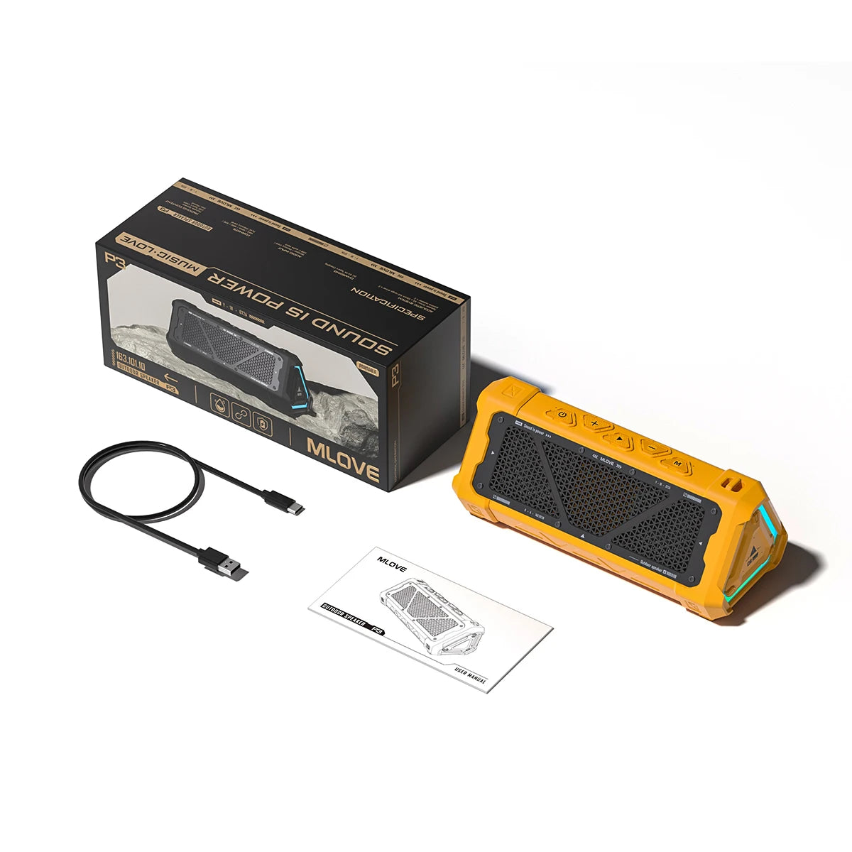 MLOVE P3 Outdoor Bluetooth Speaker, 40W Output Power Bluetooth 5.3 Speaker ,Stereo Sound IPX7 Waterproof,Micro SD Card,RGB Light - TechSmartX
