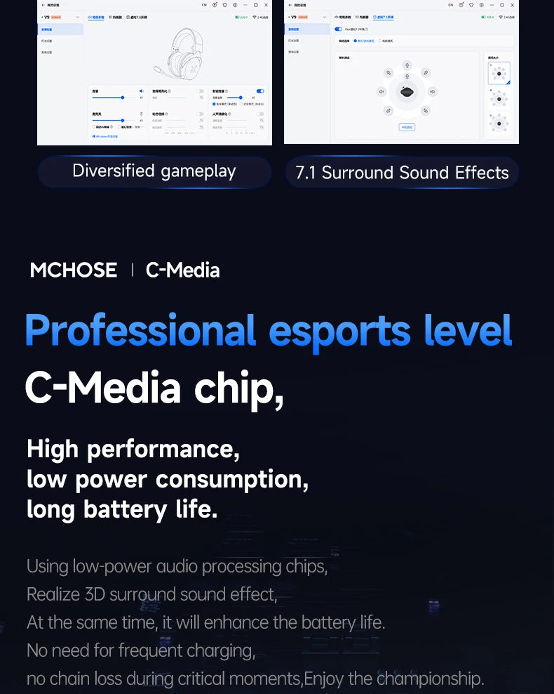 MCHOSE V9 pro E-Sports Headset with Microphone Tri-Mode Gaming USB Wireless 7.1 Channel Surround Sound Portable Audio Headphones - TechSmartX