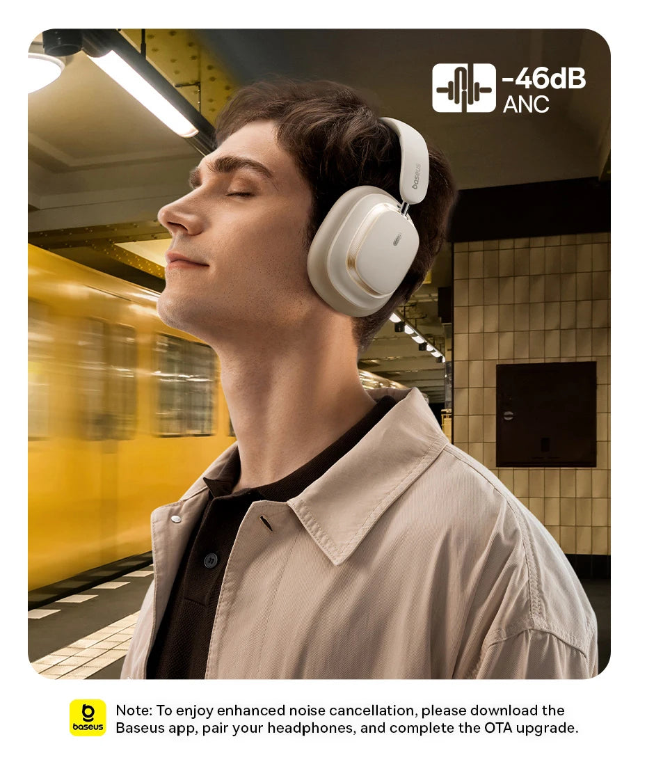 Baseus Bowie H1s Wireless Headphones Bluetooth 5.4 Noise Canceling 46dB Over Ear Headset Hi-Res Spatial Audio Earphone 120H Time - TechSmartX