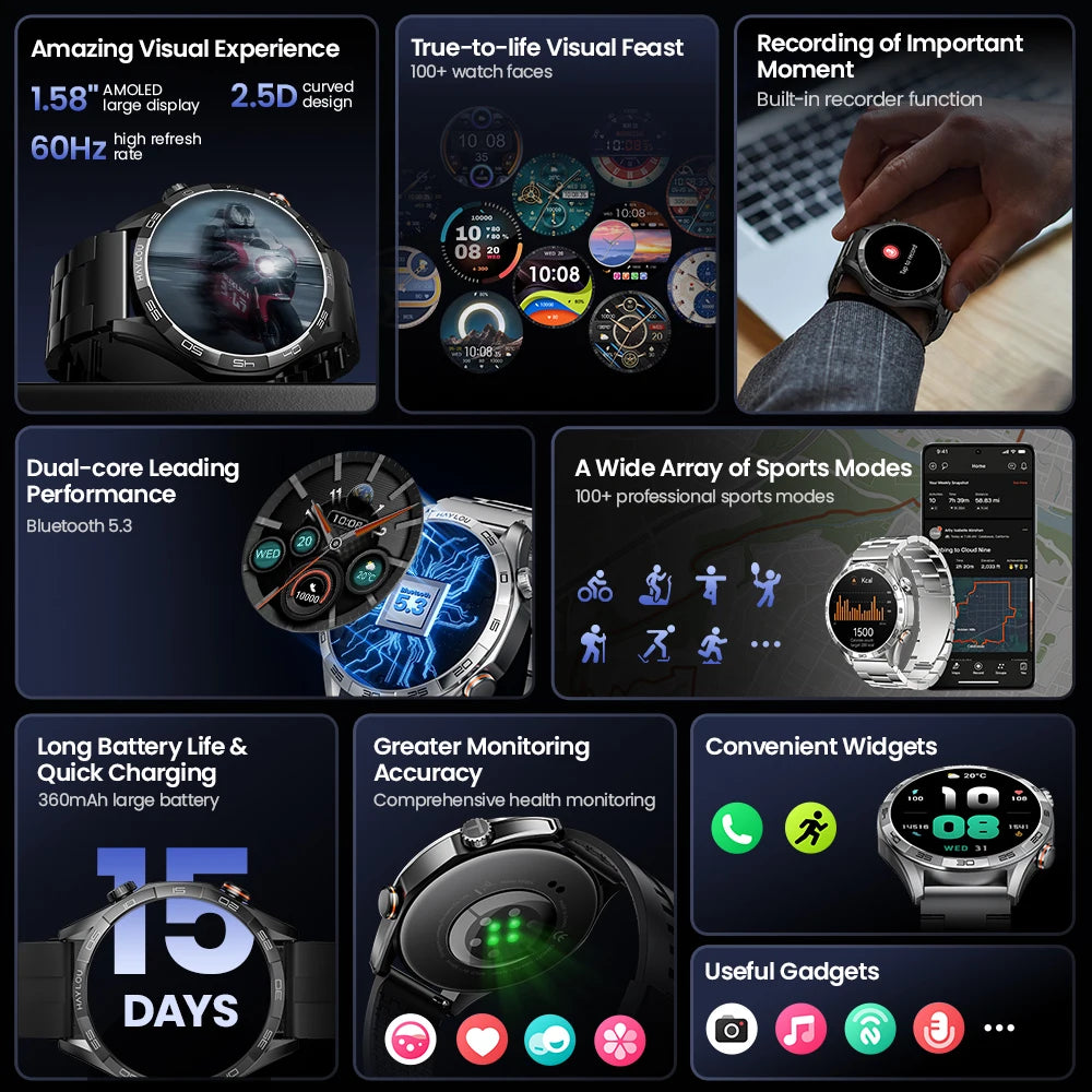 HAYLOU Solar 5 Voice Calling Smartwatch 1.58'' AMOLED Display 60Hz Smart Watch 24H Health Monitoring Sports Smartwatch for Men - TechSmartX