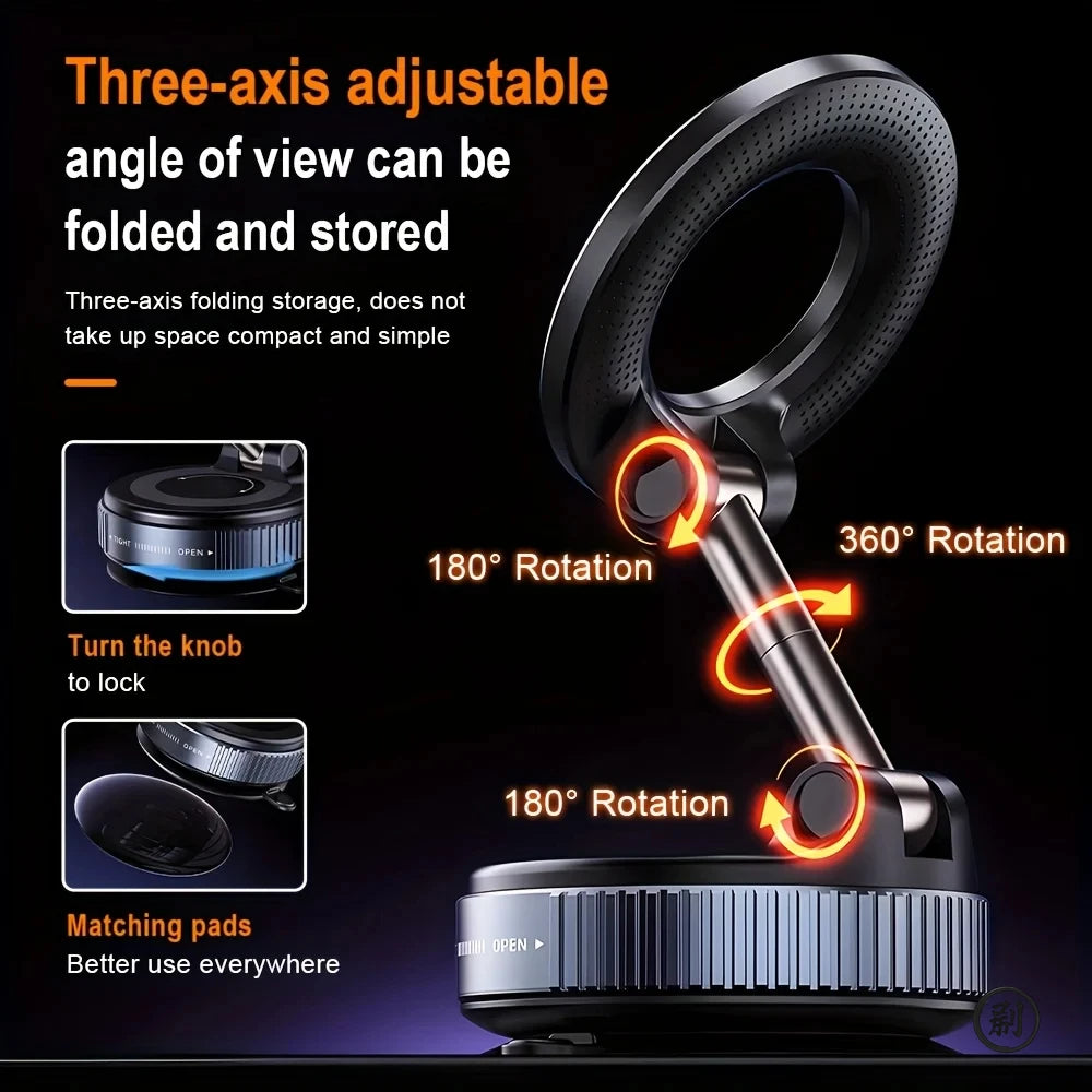 Strong Magnetic Car Phone Holder Foldable Design 360° Adjustable Vacuum Mount for Car/Desk/Bathroom/Universal Use - TechSmartX