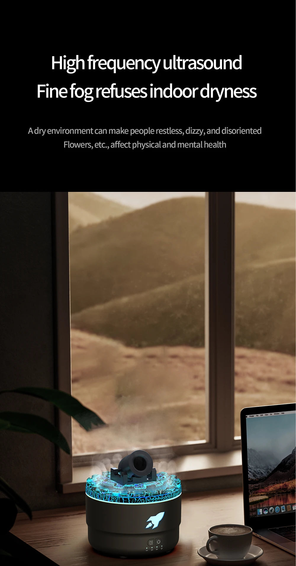 Creative Volcanic Crack Light Artillery Air Humidifier Aromatherapy Diffuser for Home Desktop Ring Spray Electric Aroma Diffuser - TechSmartX