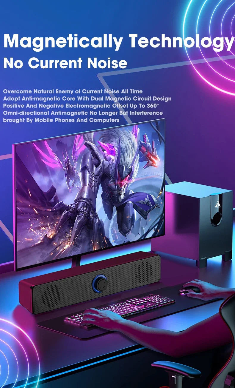 PC Soundbar Wired and  Bluetooth Speaker USB Powered Soundbar for TV Pc Laptop Gaming Home Theater Surround Audio System - TechSmartX
