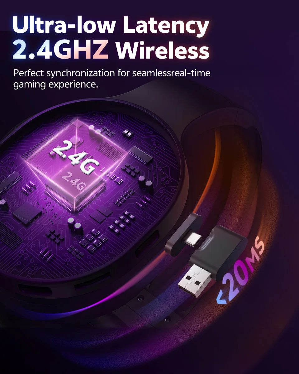 QCY Heroad V200 Gaming Over Ear Headphone Wireless Bluetooth 6.0 with Mic 50mm Driver 7.1 Surround Sound Dynamic EQ RGB Headset - TechSmartX