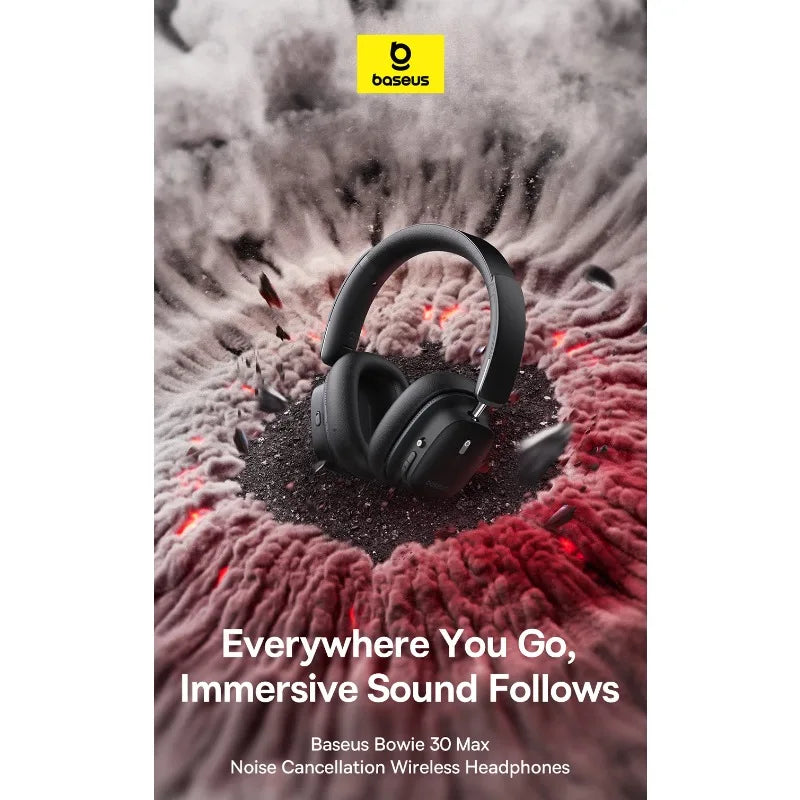 Baseus Bowie 30 Max Wireless Headphones Hi-Res Audio LDAC Bluetooth 5.4 -45dB Active Noise Cancellation Headset - TechSmartX