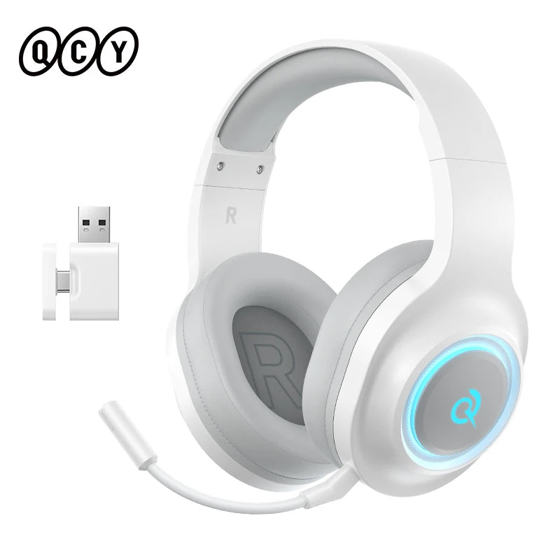 QCY Heroad V200 Gaming Over Ear Headphone Wireless Bluetooth 6.0 with Mic 50mm Driver 7.1 Surround Sound Dynamic EQ RGB Headset - TechSmartX