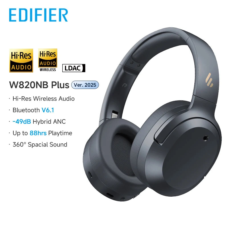 Edifier W820NB Plus(2025 Ver.) ANC Wireless Headphone Bluetooth 6.1 Over-ear Headset -49dB Noise Canelling Earphone Hi-Res Audio - TechSmartX
