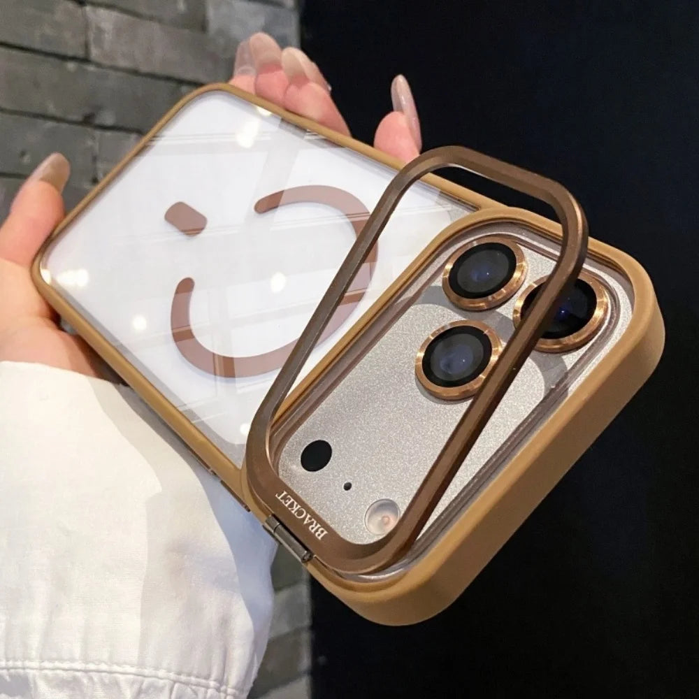 Metal Lens Stand Magnetic For Magsafe Case For iPhone 17 16 15 14 13 12 11Pro Max Plus Air Shockproof Wireless Charge Clear Case