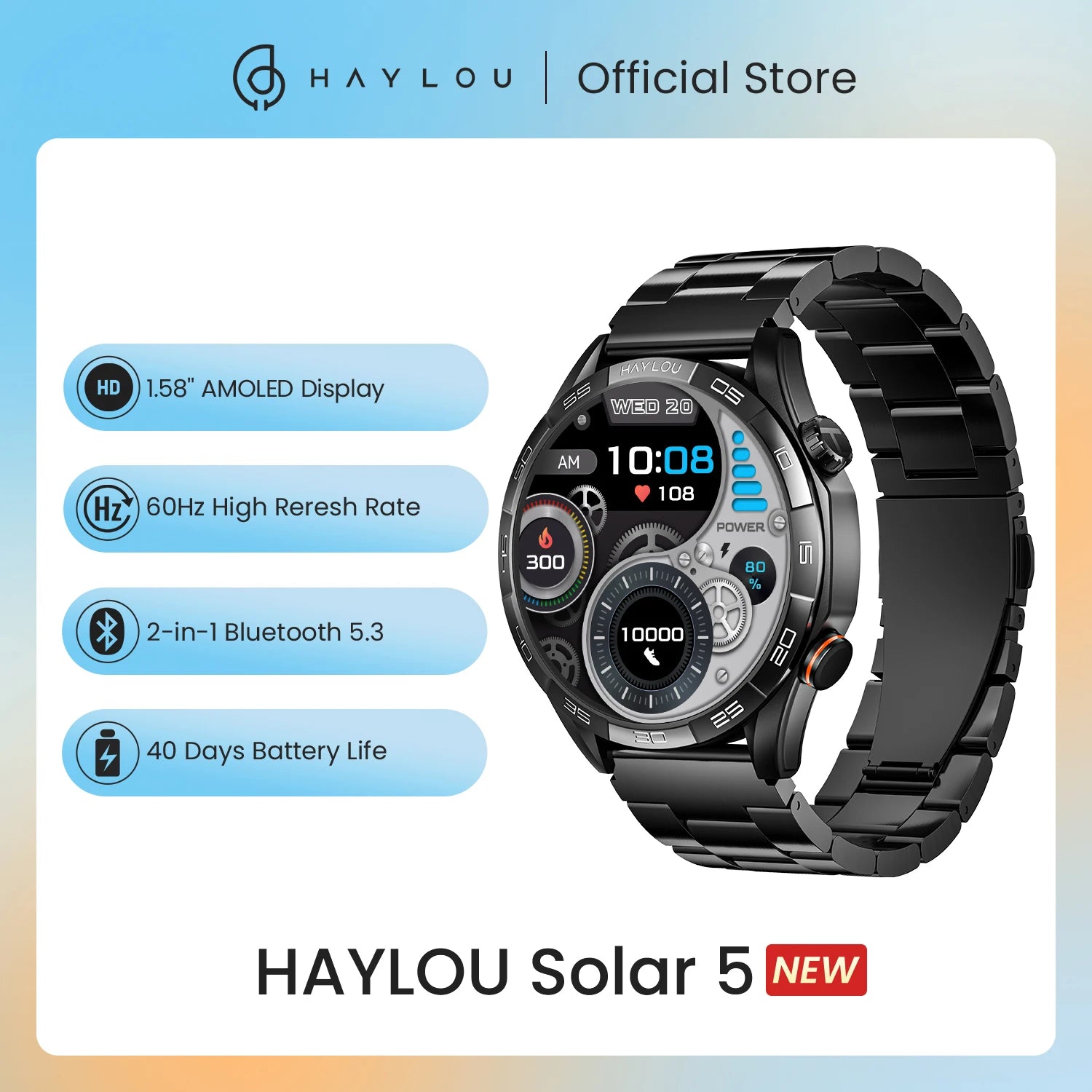 HAYLOU Solar 5 Voice Calling Smartwatch 1.58'' AMOLED Display 60Hz Smart Watch 24H Health Monitoring Sports Smartwatch for Men - TechSmartX