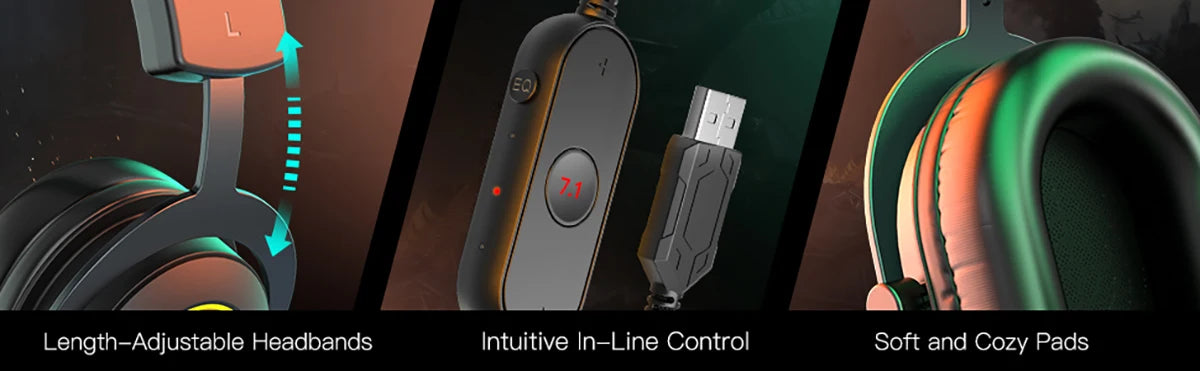 Fifine Dynamic RGB Gaming Headset with Mic Over-Ear Headphones 7.1 Surround Sound PC PS4 PS5 3 EQ Options Game Movie Music - TechSmartX