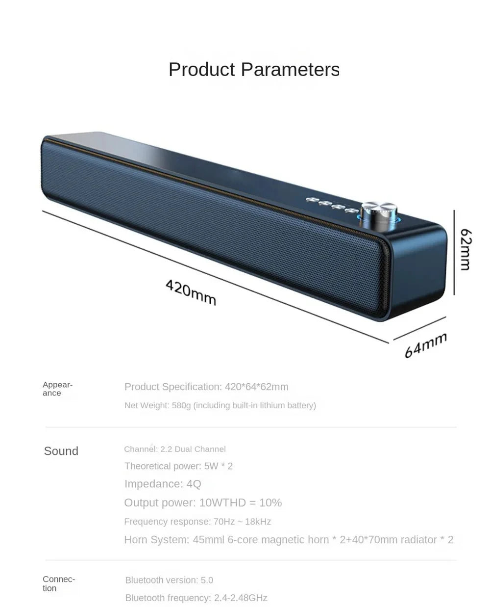 Original  Bluetooth Subwoofer Soundbar TV Audio Echo Wall Computer Speaker Home Theater Music Wireless Blueooth Speaker Gift - TechSmartX