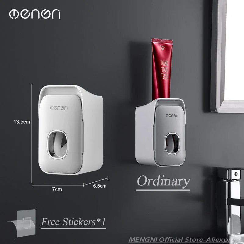 MENGNI Automatic Toothpaste Dispenser Wall-Mounted Bathroom Toothpaste Squeezer Punch-Free Toothbrush Holder Rack Bathroom Acces - TechSmartX