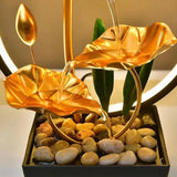 3-Tier Lotus Leaf Flowing Water Fountain with Natural Rocks & LED Ring Light Small Waterfall Fountain Metal Home Desk Decoration - TechSmartX