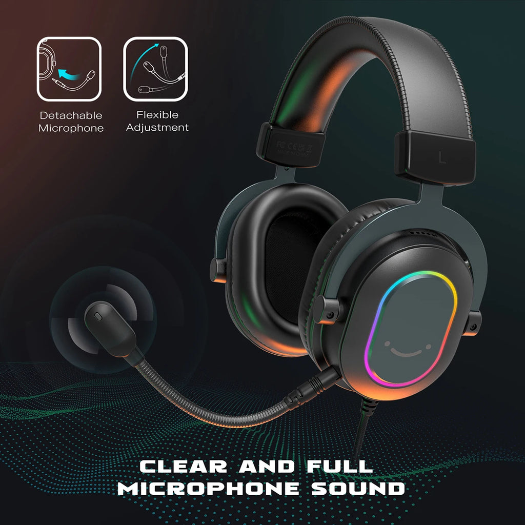 Fifine Dynamic RGB Gaming Headset with Mic Over-Ear Headphones 7.1 Surround Sound PC PS4 PS5 3 EQ Options Game Movie Music - TechSmartX