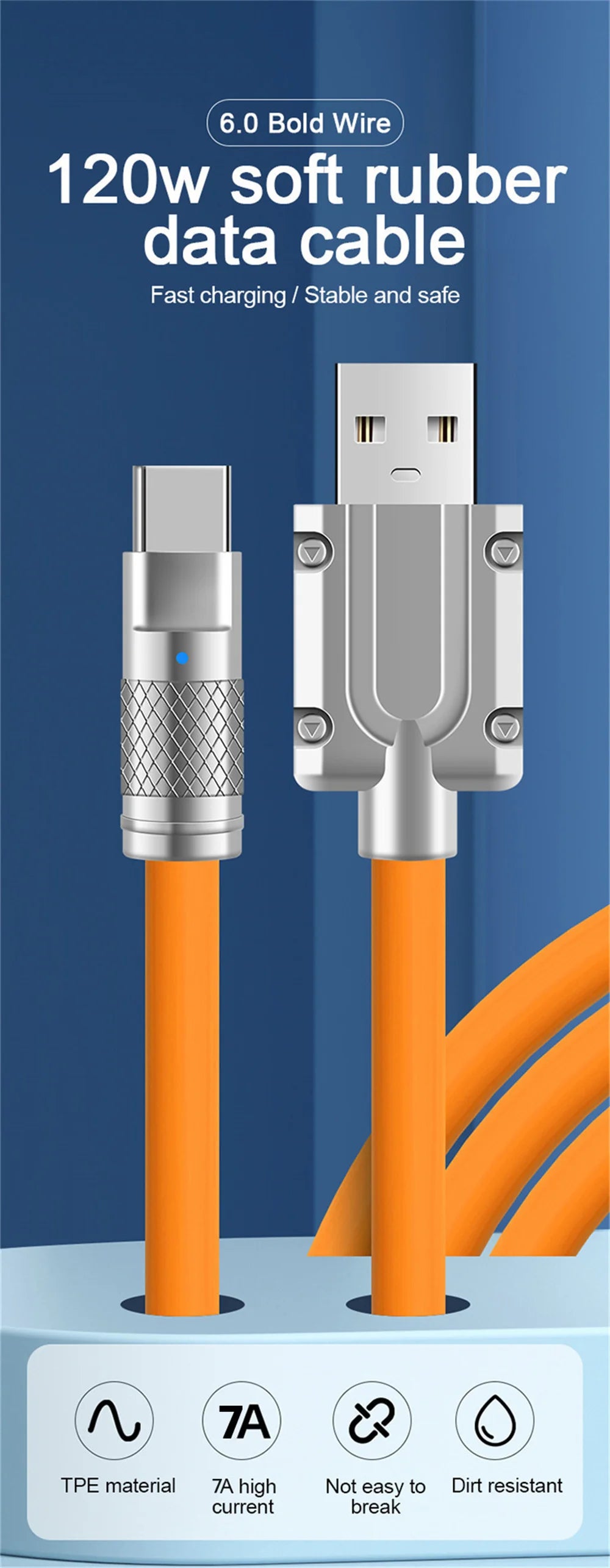 3PCS 120W Super Fast Charge Type-C Liquid Silicone Cable Quick Charge USB C Lines For Xiaomi Huawei Samsung USB Phone Data Wire