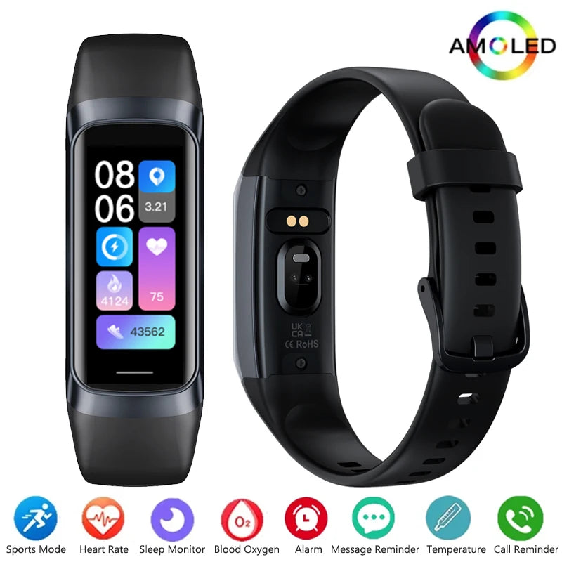 Amoled Color Screen Smart Watch Men Smart Band Heart Rate Blood Oxygen Smartwartch Women Smart Bracelet Sports Fitness Tracker - TechSmartX