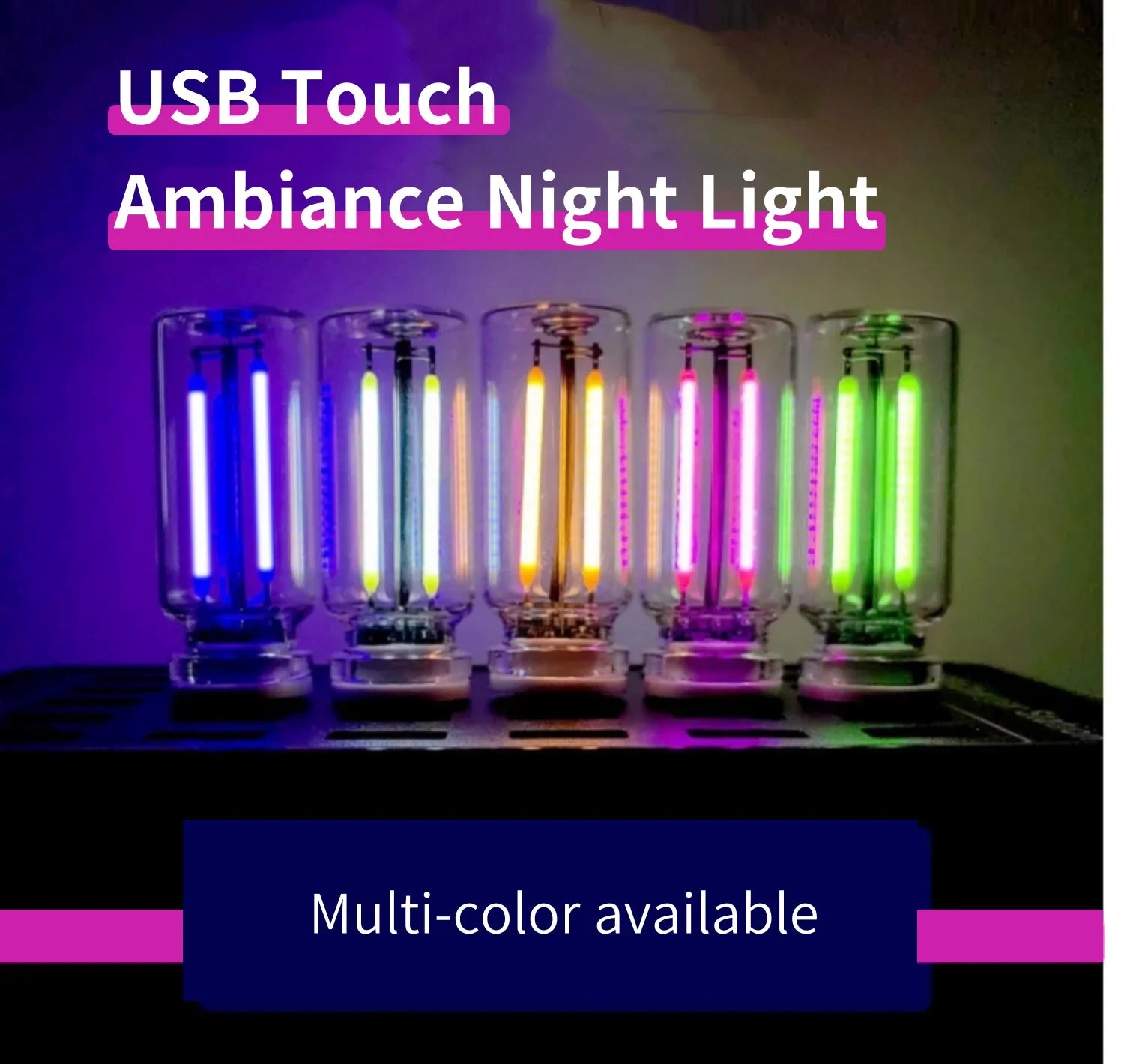 Car USB Night Light Touch Dimmable LED Filament Lamp Portable Lighting Plug and Play Decorative Atmosphere Light for Car Bedroom - TechSmartX