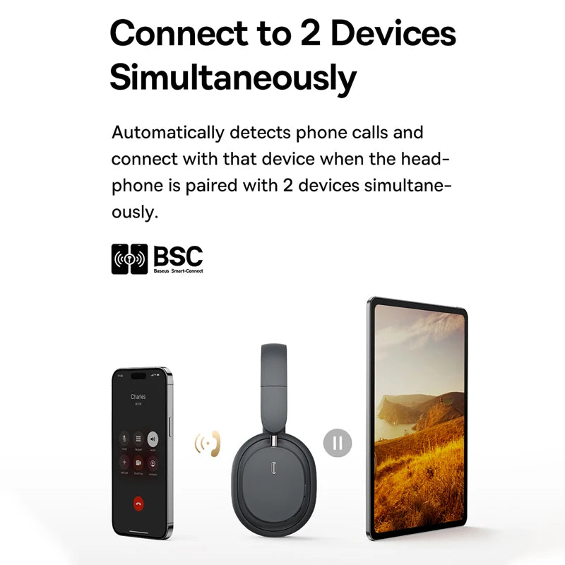 Baseus Bowie D05 Wireless Headphone 3D Spatial Audio Earphone Bluetooth 5.3 Headset 40mm Driver Foldable Over Ear Headphone 70H - TechSmartX