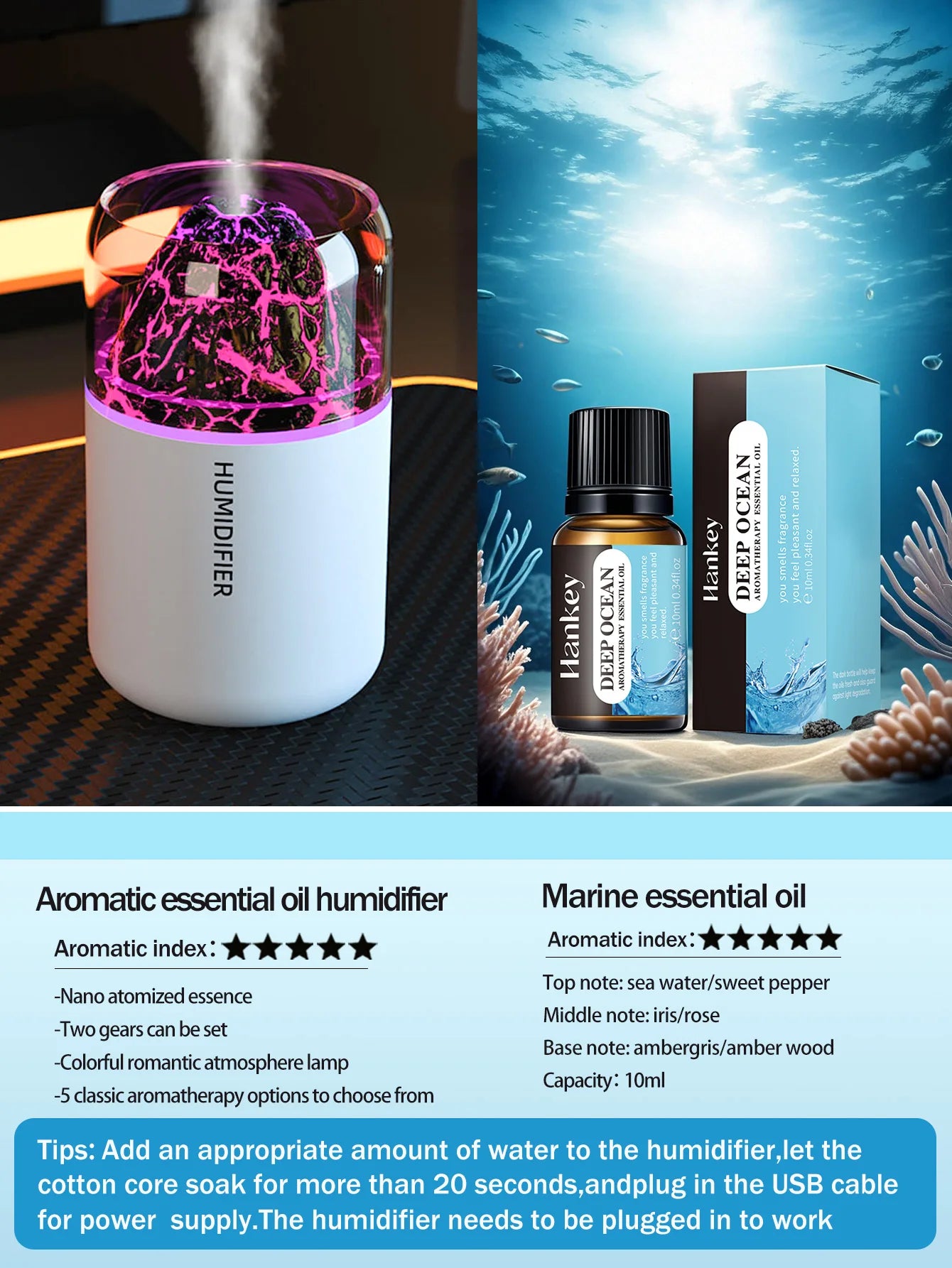The simulated volcanic color lamp humidifier USB aromatherapy diffuser is suitable for use in cars, homes, bedrooms, as a gift, - TechSmartX