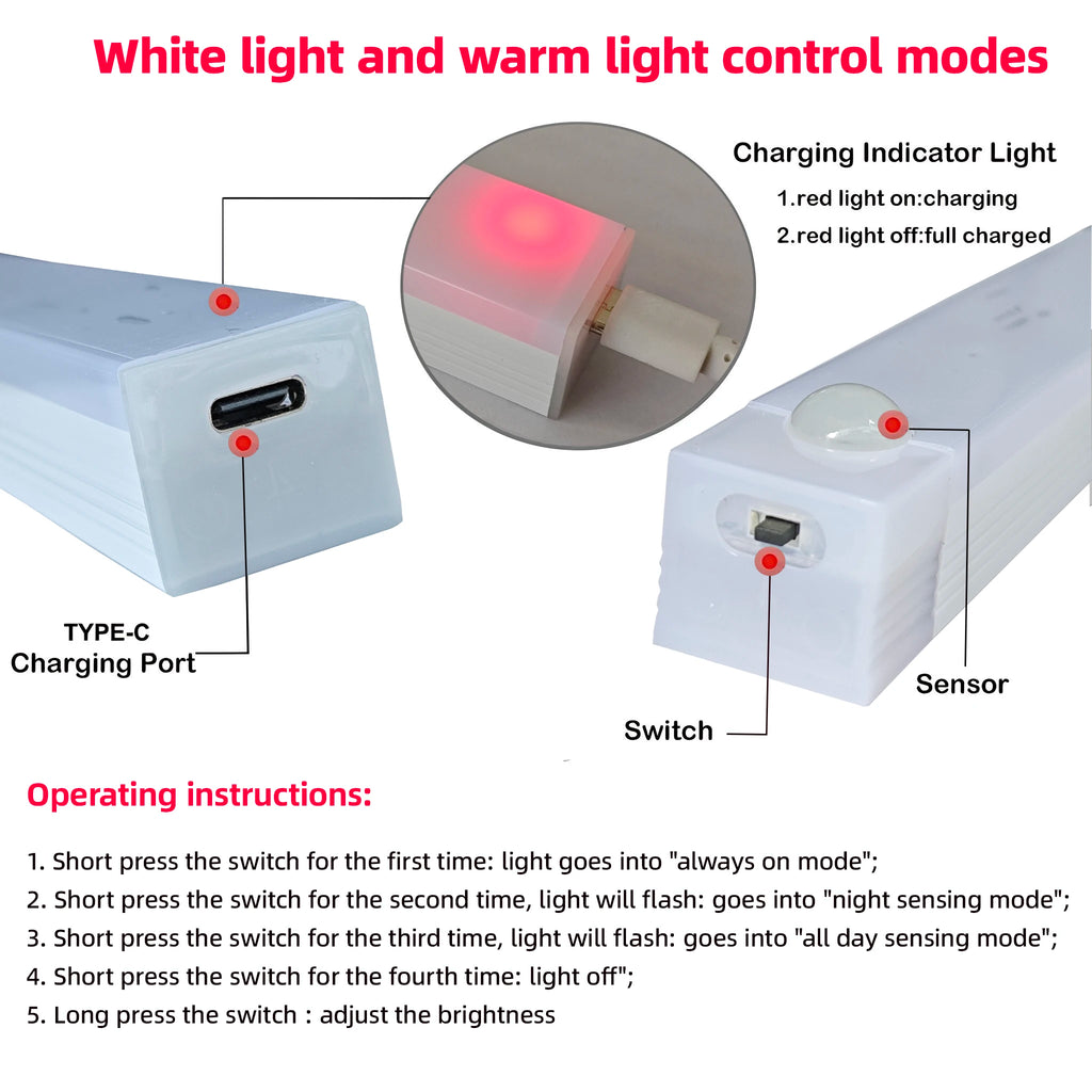 Motion Sensor Lamp Night Light Wireless LED USB Type C Rechargeable Lamp for Kitchen Cabinet Bedroom Wardrobe Staircase Lighting - TechSmartX