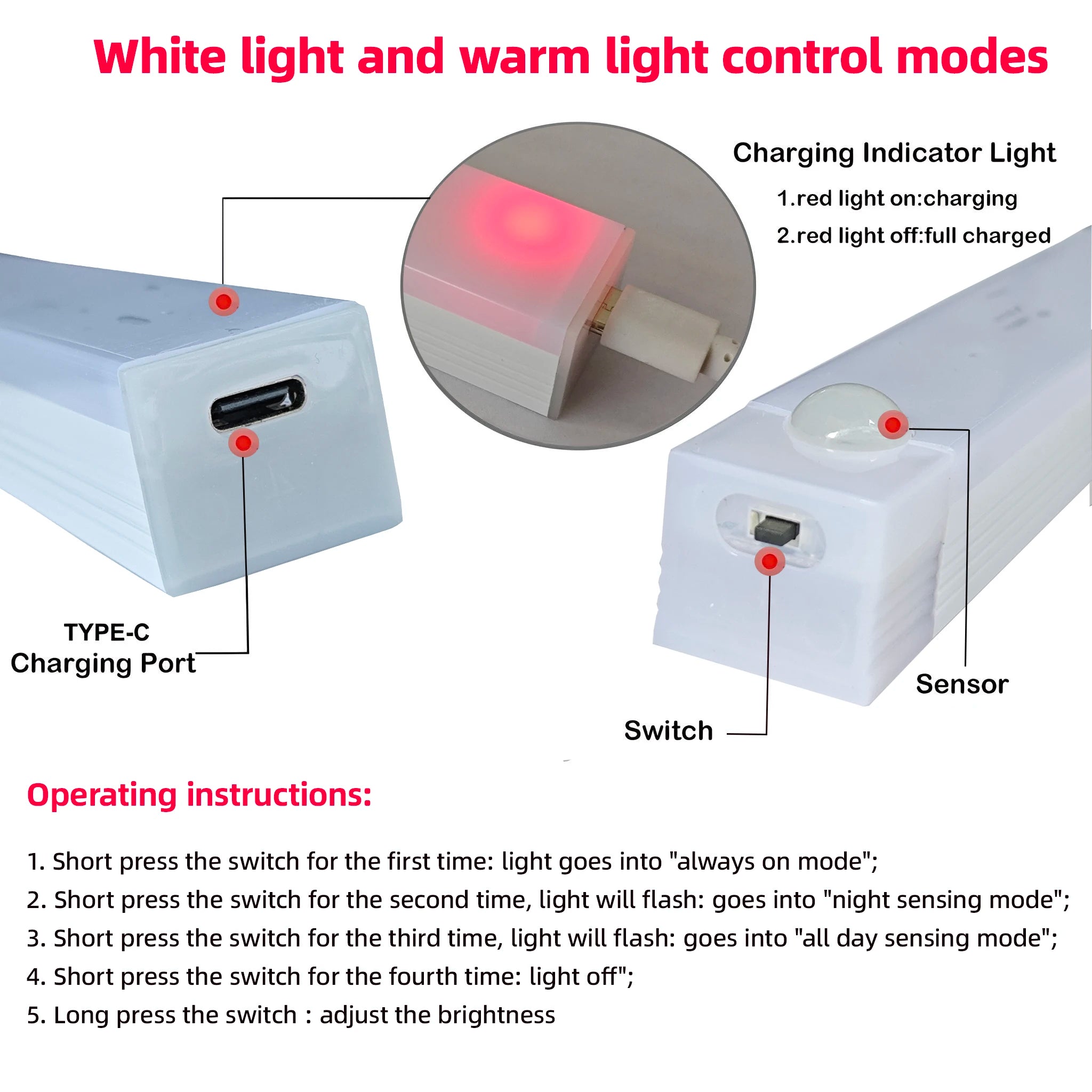 Motion Sensor Lamp Night Light Wireless LED USB Type C Rechargeable Lamp for Kitchen Cabinet Bedroom Wardrobe Staircase Lighting - TechSmartX