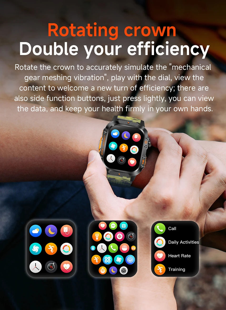 2025 New Military Outdoor Smart Watch Men's GPS Flashlight Bluetooth Call 2.01" AMOLED Screen 3ATM Waterproof Sports Smartwatch - TechSmartX