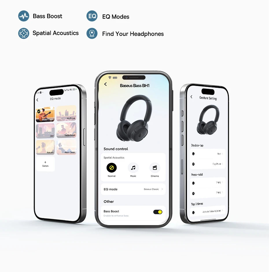 Baseus Bass BH1 Wireless Headphones Bluetooth 6.0 SuperBass 2.0 Over Ear Headset ENC Clear Calls 80hours Playtime Earphones - TechSmartX