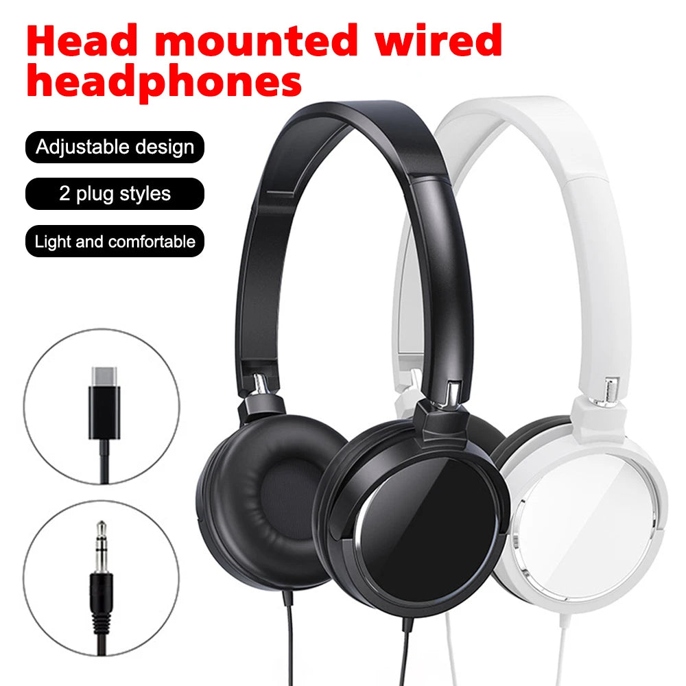 3.5mm/Type-C Wired Headphones Noise Cancelling Business Over Ear Headset Flexible Adjustable Stereo Earphones for PC MP3 Mobile - TechSmartX