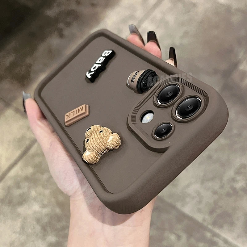 Note13 Cute 3D Bear Liquid Silicone Case On For Xaiomi Redmi Note 13 Pro 4g 5g 13pro Plus 12 Cartoon Soft Cover 13c Poco M6 X6
