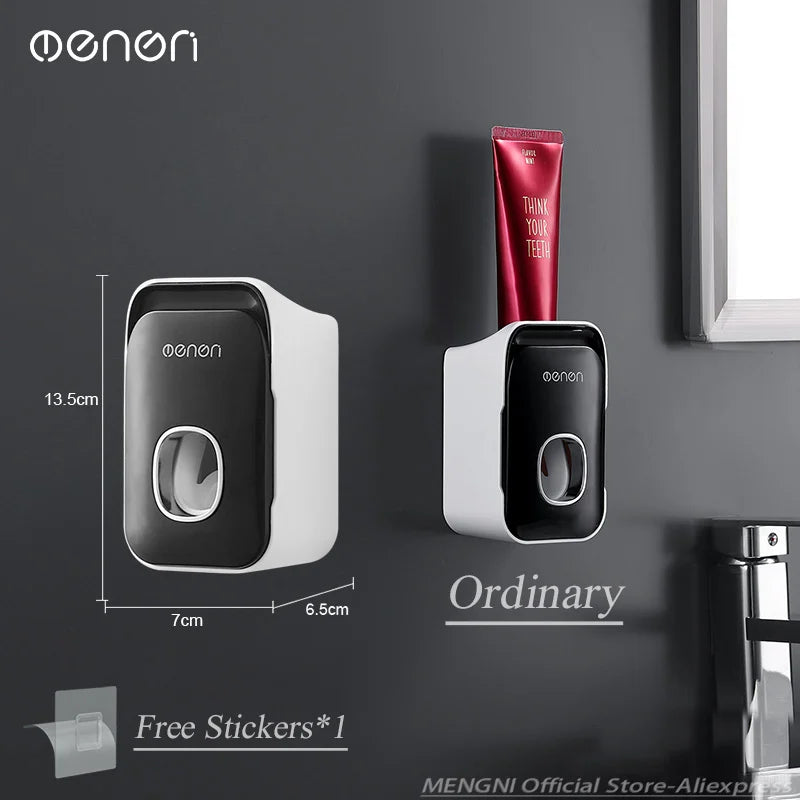 MENGNI Automatic Toothpaste Dispenser Wall-Mounted Bathroom Toothpaste Squeezer Punch-Free Toothbrush Holder Rack Bathroom Acces - TechSmartX