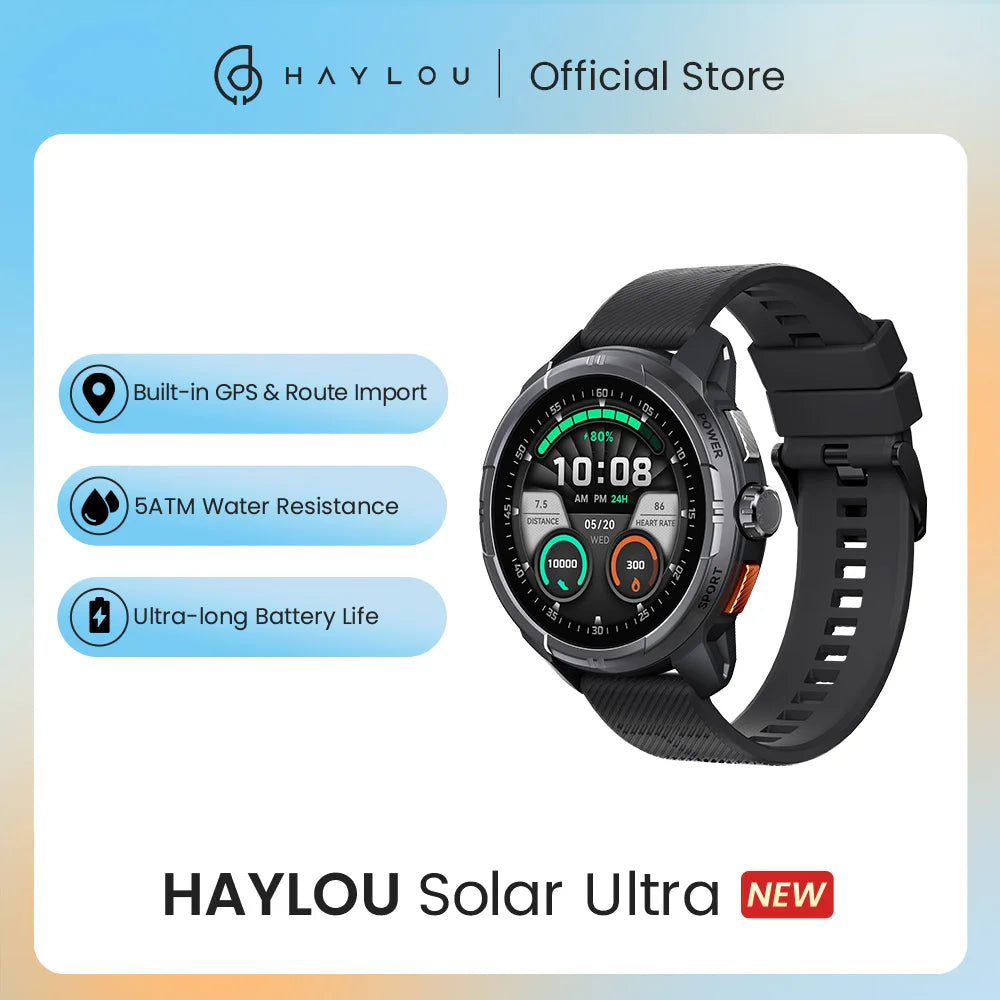 HAYLOU Solar Ultra GPS Smartwatch 1.6” AMOLED Display 5ATM Waterproof Built-in GPS Bluetooth Phone Calls Sports Smart Watch - TechSmartX