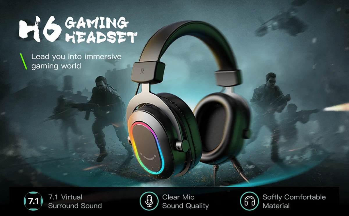 Fifine Dynamic RGB Gaming Headset with Mic Over-Ear Headphones 7.1 Surround Sound PC PS4 PS5 3 EQ Options Game Movie Music - TechSmartX