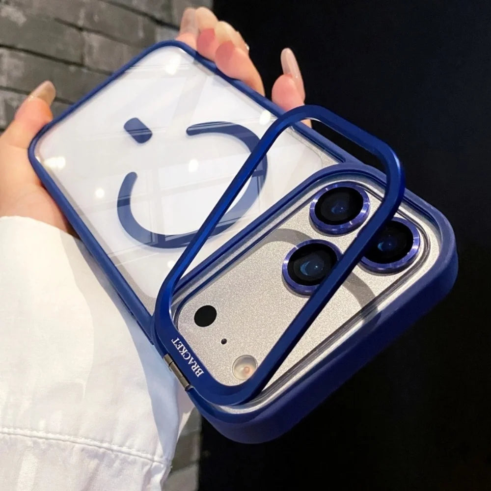 Metal Lens Stand Magnetic For Magsafe Case For iPhone 17 16 15 14 13 12 11Pro Max Plus Air Shockproof Wireless Charge Clear Case