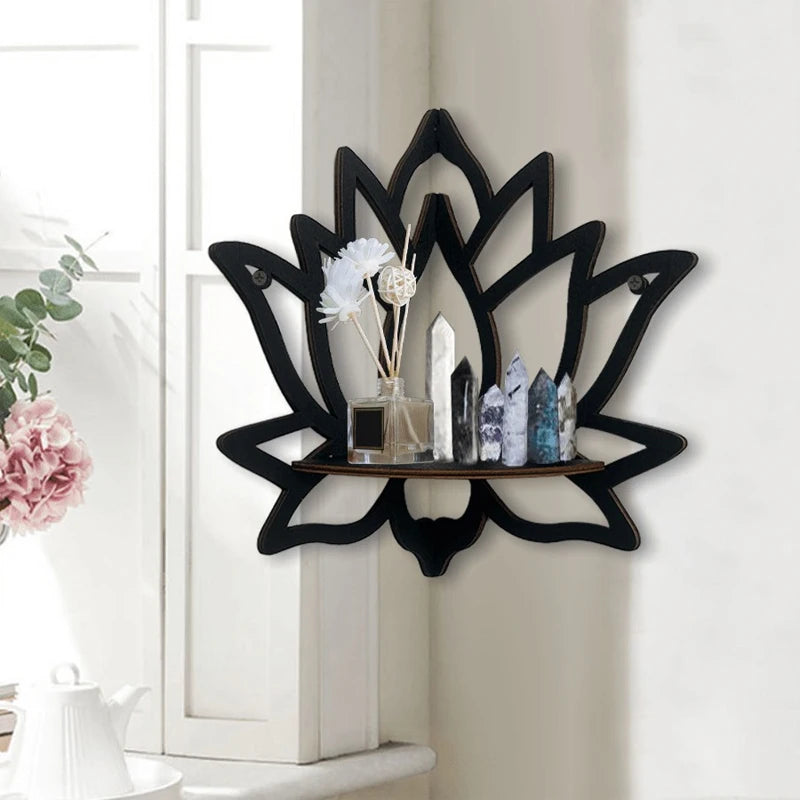 Wooden Lotus Hollow Decorative Rack Aromatherapy Organiser Essential Oil Candle Holder Wall Mounted Shelf Corner Shelf - TechSmartX