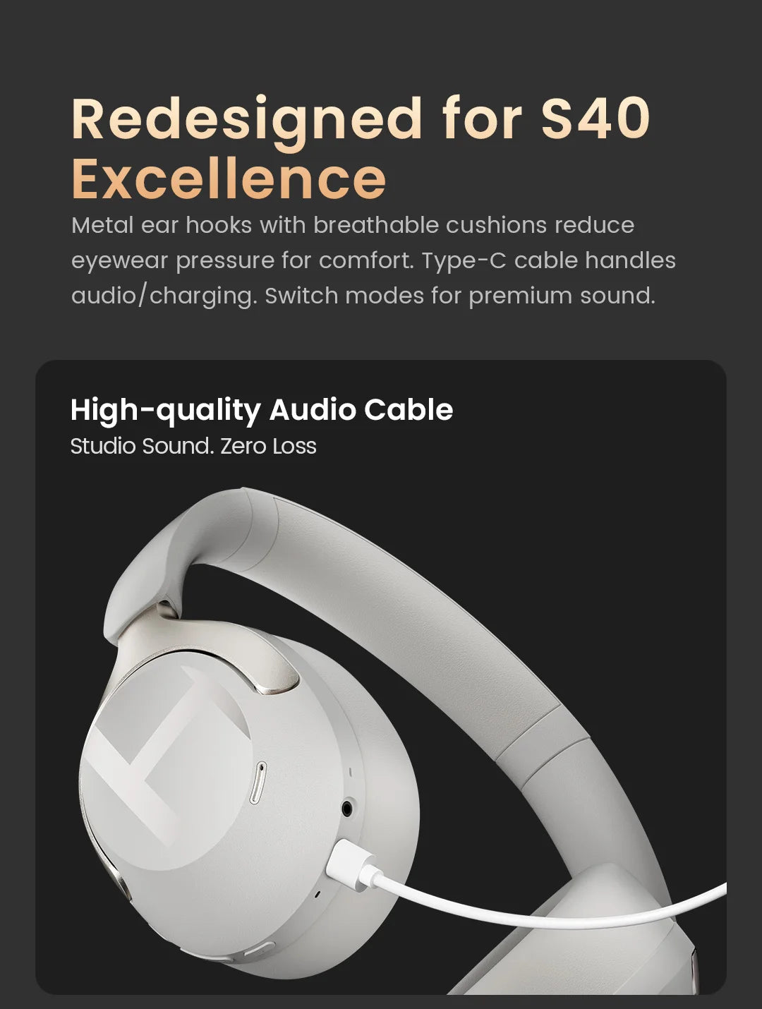HAYLOU S40 ANC Wireless Headphone 50dB Noise Canceling Hi-Res 3D Spatial Audio Earphone with LDAC Bluetooth 6.0 Over Ear Headset - TechSmartX