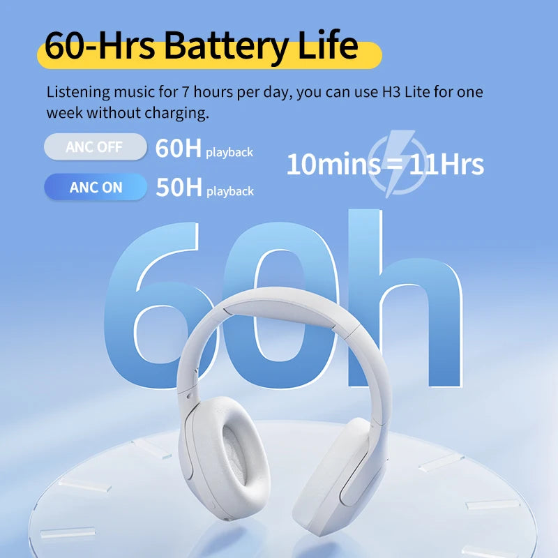 QCY H3 Lite ANC Wireless/Wired Headphones Bluetooth 5.3 Foldable Over Ear Headset HIFI Sound 60H Playtime Earphones Dual Connect - TechSmartX