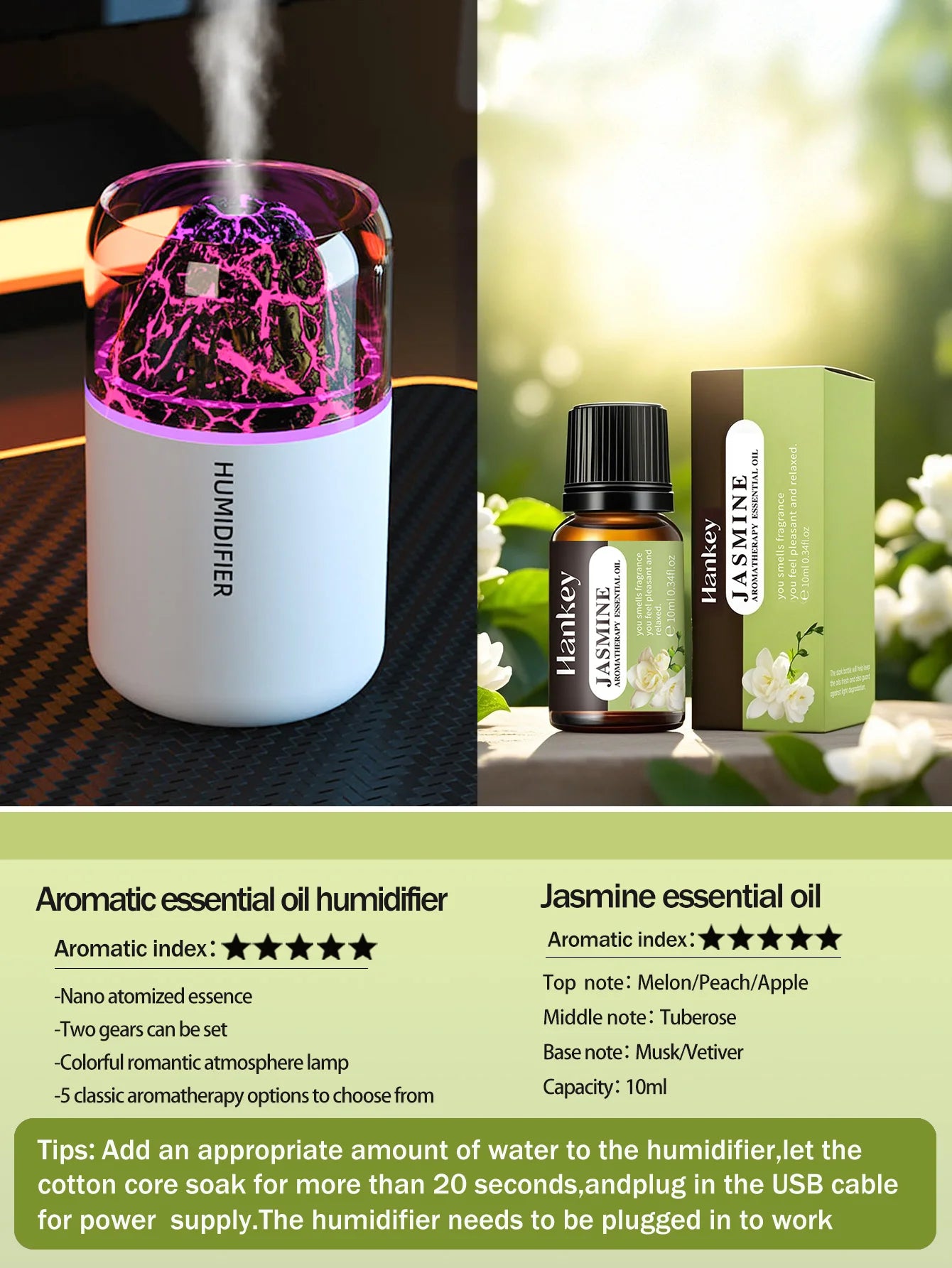 The simulated volcanic color lamp humidifier USB aromatherapy diffuser is suitable for use in cars, homes, bedrooms, as a gift, - TechSmartX