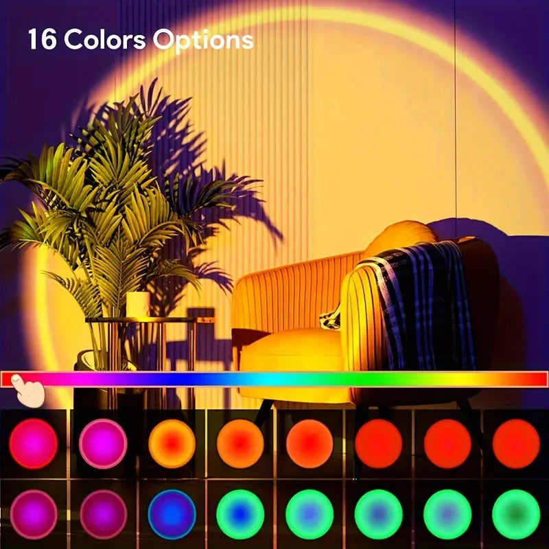1pc Vibrant Sunset Projection Light - 16-Color Spectrum, USB Remote Control, Dynamic Color Changing LED Light -Creates Warm Home - TechSmartX