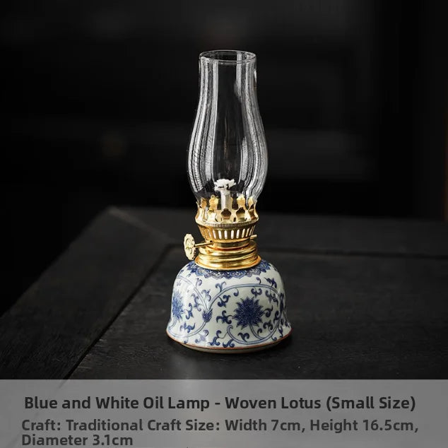 Blue And White Porcelain Oil Lamp Tibetan Butter Lamp Cam Tea Room Aosphere Lamp Retro Decorative Long Burning Lamp - TechSmartX