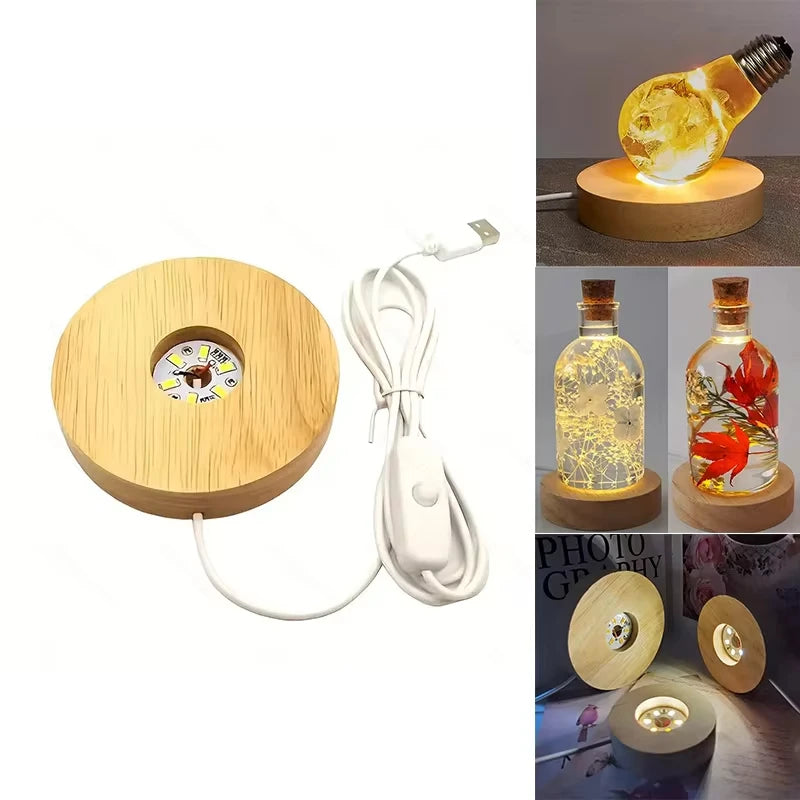Wood Desktop Decorative Lights Light Base Night Light Wooden Led Usb Display Light Display Stand Lamp Holder Lamp Art Ornament - TechSmartX